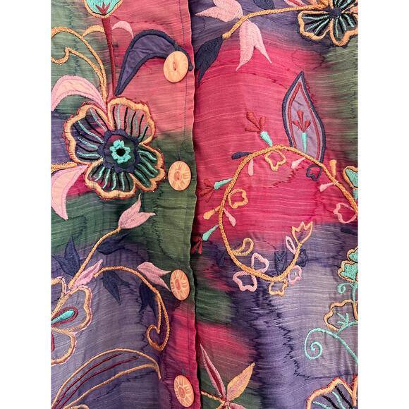 Carina Floral Embroidered Button Down Jacket Womens XL Fairy Cottagecore Rainbow - Picture 8 of 16